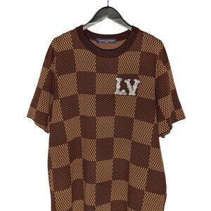 Louis Vuitton SS24 Brown Damier Crystal LV Patch Cotton Knitted T-shirt